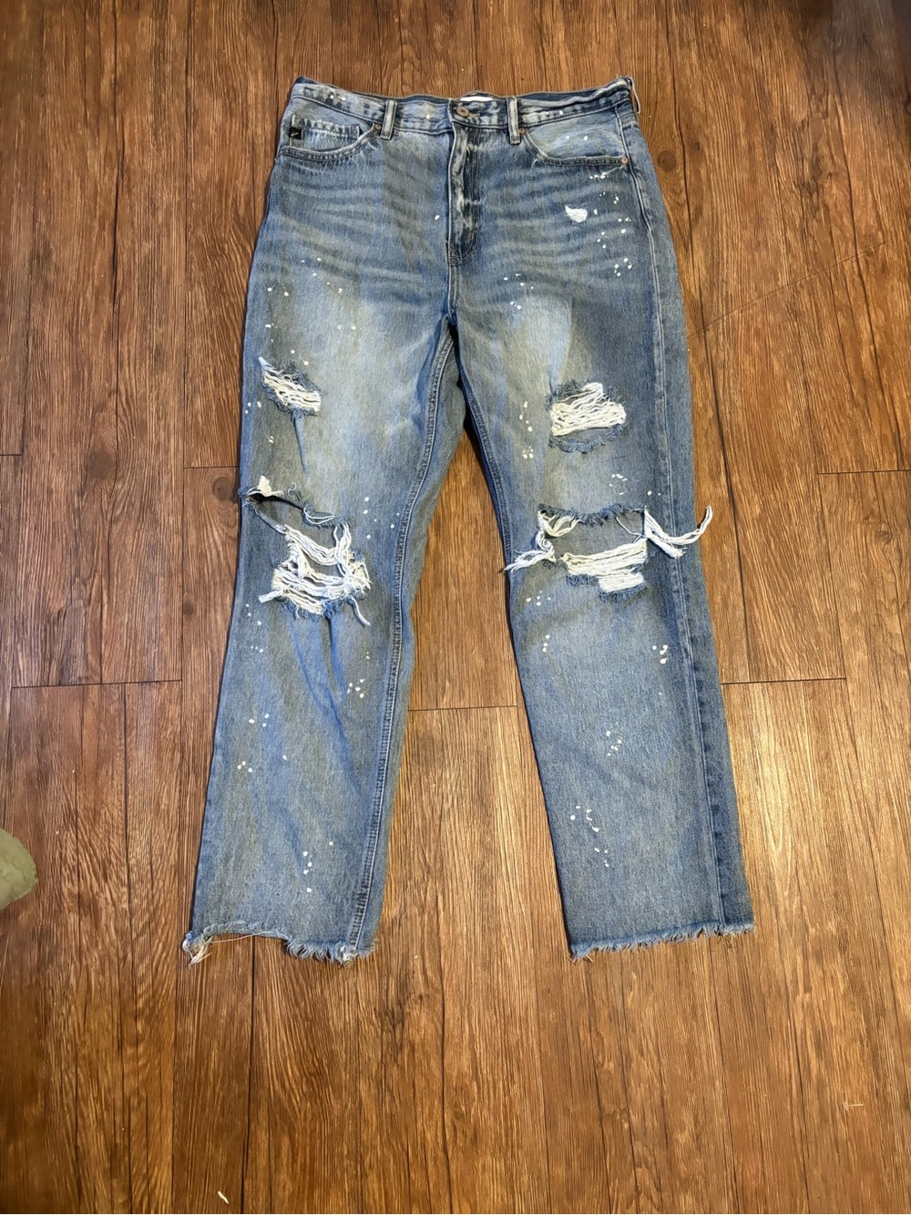 KanCan Light Blue Paint-Splatter High-Rise Jeans